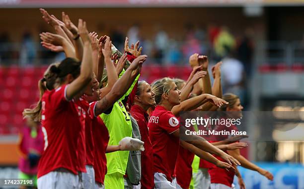 Ada Hegerberg of Norway celebrates after the UEFA Women's Euro 2013 quarter final match between Norway and Spain at Kalmar Arena on July 22, 2013 in...