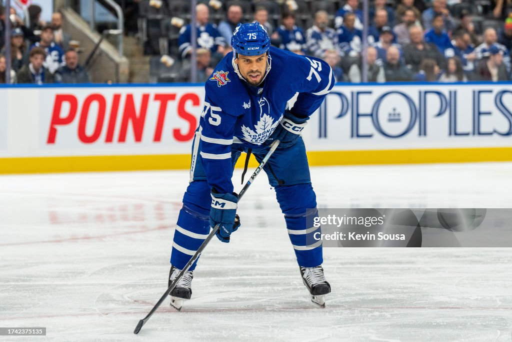 Ryan Reaves of the Toronto Maple Leafs looks on against the Chicago ...