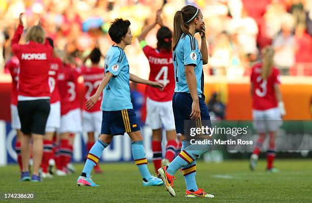 Alexia Putellas of Spain looks dejected after the UEFA Women's Euro 2013 quarter final match between Norway and Spain at Kalmar Arena on July 22,...