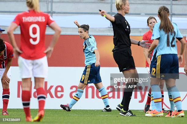 Spain's striker Veronica Boquete reacts during the UEFA Women's European Championships Euro 2013 quarter- final match between Norway and Spain, at...