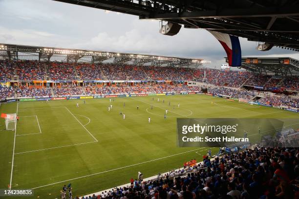 General view of the stadium during the CONCACAF Gold Cup game between El Salvador and Haiti at BBVA Compass Stadium on July 15, 2013 in Houston,...