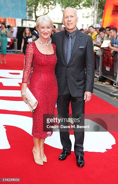 Dame Helen Mirren and Bruce Willis attend the European Premiere of 'Red 2' at the Empire Leicester Square on July 22, 2013 in London, England.