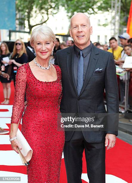 Dame Helen Mirren and Bruce Willis attend the European Premiere of 'Red 2' at the Empire Leicester Square on July 22, 2013 in London, England.