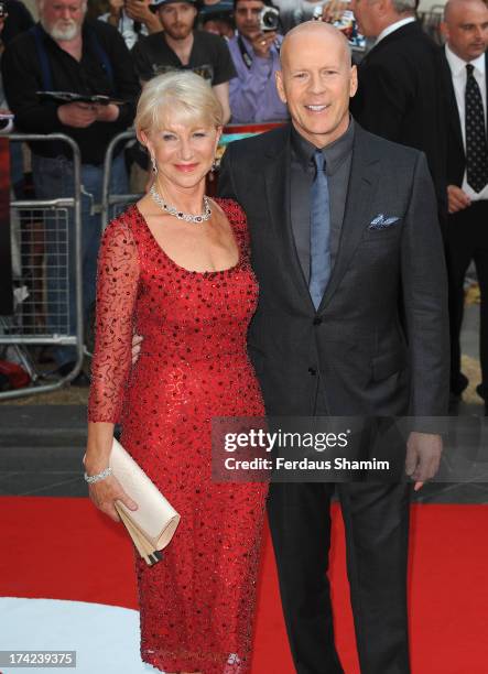 Dame Helen Mirren and Bruce Willis attend the European Premiere of 'Red 2' at Empire Leicester Square on July 22, 2013 in London, England.