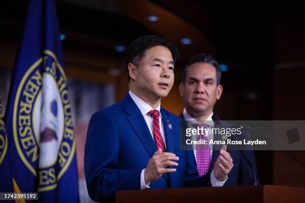 Rep. Ted Lieu speaks during a press conference at the US Capitol on October 24, 2023 in Washington, DC.