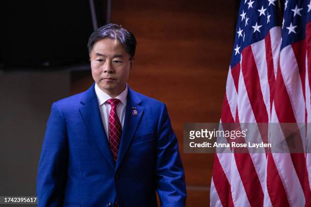 Rep. Ted Lieu arrives for a press conference at the US Capitol on October 24, 2023 in Washington, DC.