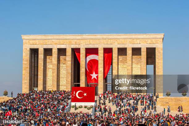 crowd visiting anıtkabir on 29 october republic day - ataturk mausoleum stock pictures, royalty-free photos & images