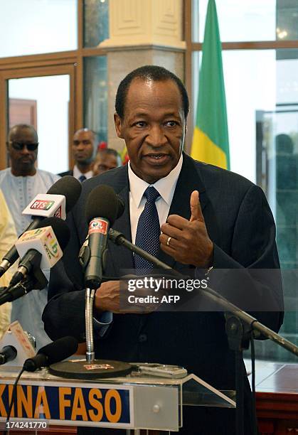 Burkina Faso's President Blaise Compaore speaks during a press conference on July 22, 2013 in Ouagadougou, on the second and last day of his...