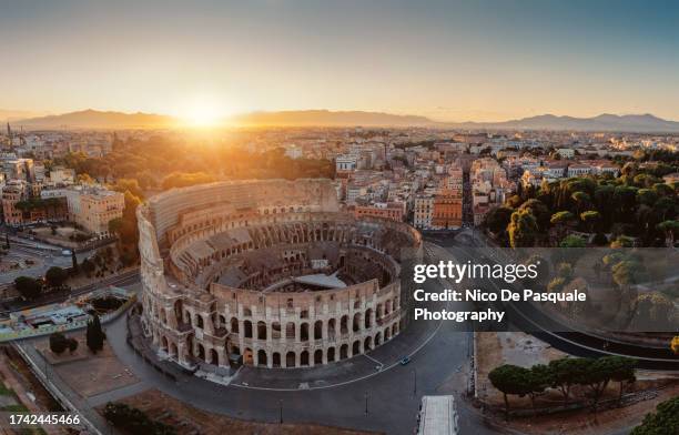 aerial view of the coliseum, rome, italy - high section stock pictures, royalty-free photos & images