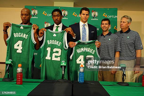 Keith Bogans, MarShon Brooks and Kris Humphries announced as Boston Celtics with Head coach Brad Stevens and President Danny Ainge on July 15, 2013...