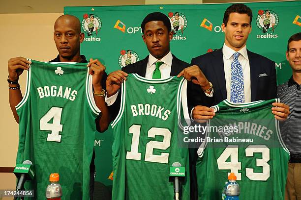 Keith Bogans, MarShon Brooks and Kris Humphries announced as Boston Celtics with Head coach Brad Stevens and President Danny Ainge on July 15, 2013...