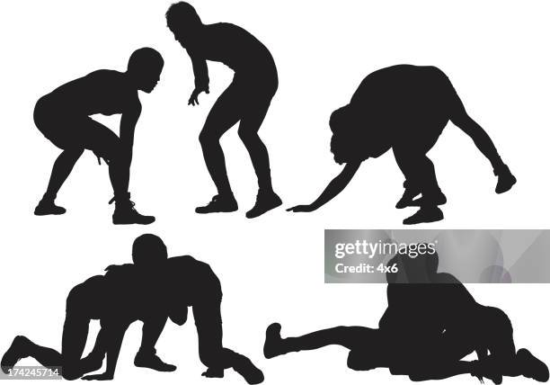 stockillustraties, clipart, cartoons en iconen met silhouette of wrestlers in action - shoes man