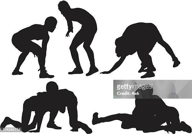 silhouette of wrestlers in action - men wrestling stock illustrations