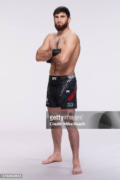 Magomed Ankalaev poses for a portrait during a UFC photo session on October 18, 2023 in Yas Island, Abu Dhabi, United Arab Emirates.