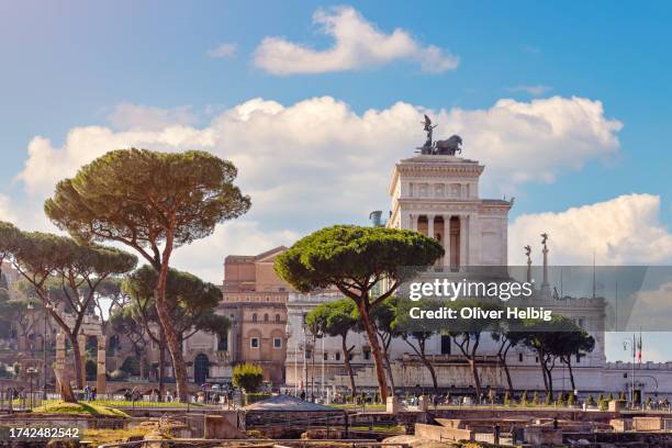 bathed in the golden light of a february afternoon, the altare della patria and the roman forum were a breathtaking sight from trajan's forum in rome. - rome empire stock pictures, royalty-free photos & images