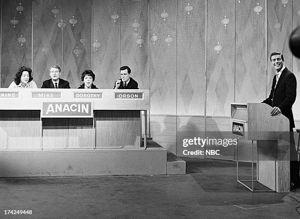 Episode 101 -- Pictured: Panelists Elaine May, Mike Nichols, Dorothy Loudon, guest panelist Orson Bean, host Dick Van Dyke --