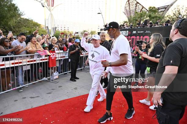 Las Vegas Raiders owner and managing general partner and Las Vegas Aces owner Mark Davis arrives to celebrate during the 2023 WNBA championship...