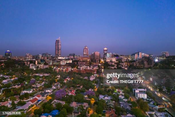 sandton city sunset skyline - sandton cbd stock pictures, royalty-free photos & images