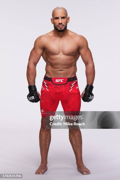 Abu Azaitar poses for a portrait during a UFC photo session on October 18, 2023 in Yas Island, Abu Dhabi, United Arab Emirates.