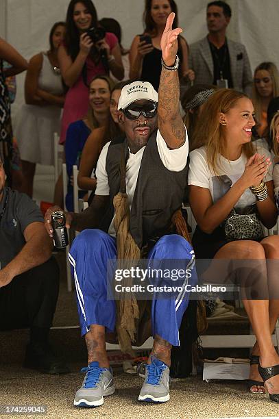 Dennis Rodman and Alexis Rodman attend Anna Kosturova/Beach Riot/Lolli Swim/Manglar/Indah show at Mercedes-Benz Fashion Week Swim 2014 at Cabana...