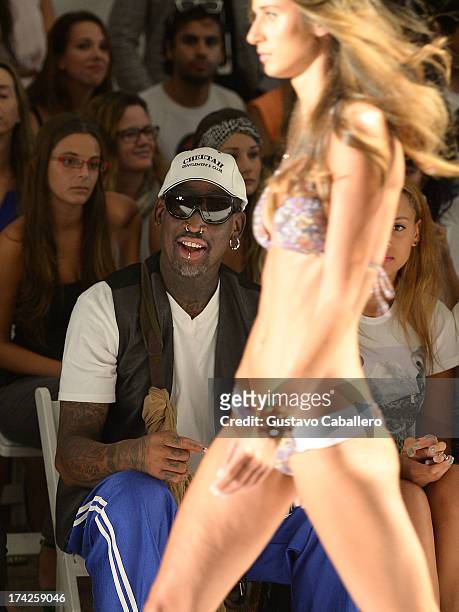 Dennis Rodman attends Anna Kosturova/Beach Riot/Lolli Swim/Manglar/Indah show at Mercedes-Benz Fashion Week Swim 2014 at Cabana Grande at the Raleigh...