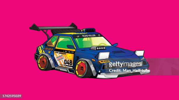 stockillustraties, clipart, cartoons en iconen met drift car, sport car - customized car