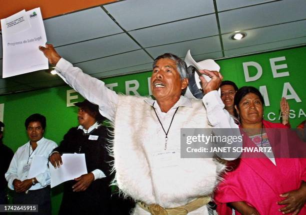 Francisco Jaurez Mendez, a Tzotzil tribe member and party-member of the EZLN, shows a deeds of the lots legalized by president Vicente Fox and...