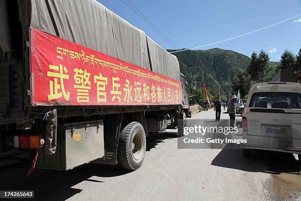 Rescuers head to quake-hit areas on July 22, 2013 in Minxian, China. At least 89 people were killed and 5 others missing after a 6.6-magnitude...