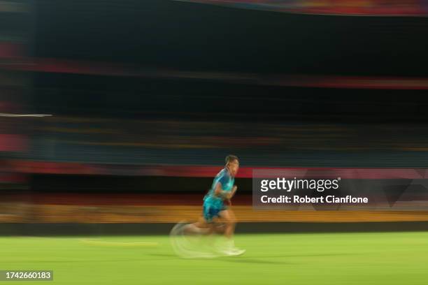 Cameron Green of Australia bowls during an Australian training session at the ICC Men's Cricket World Cup India 2023 at M. Chinnaswamy Stadium on...