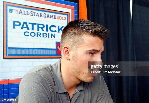 Patrick Corbin of the Arizona Diamondbacks answers questions during media availability prior to All-Star Workout Day on July 15, 2013 at Citi Field...