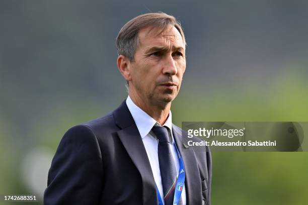 Carmine Nunziata head coach of Italy during the UEFA U21 EURO Qualifier match between Italy and Norway at City Ground on October 17, 2023 in...
