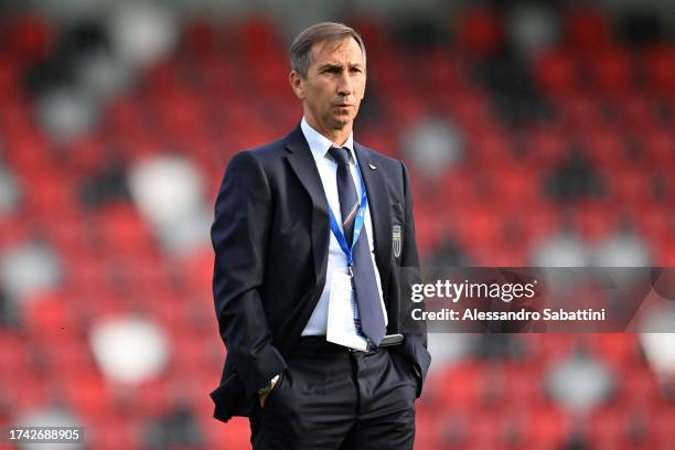 Carmine Nunziata head coach of Italy during the UEFA U21 EURO Qualifier match between Italy and Norway at City Ground on October 17, 2023 in...