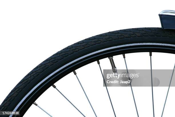 front wheel of a bicycle, fragment on white - tubeless tyres stockfoto's en -beelden