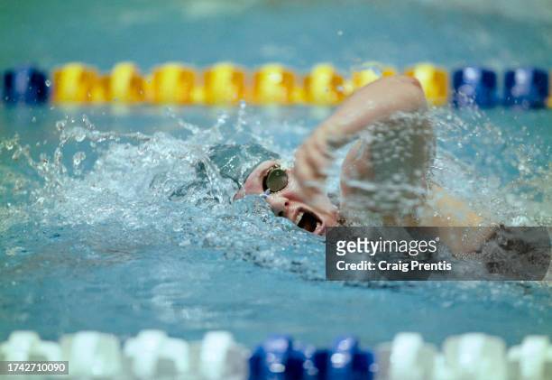 Malin Svahnström from Sweden swimming in the Women's 4 x 50 Metres Freestyle Relay competition during the 1996 LEN European Short Course Swimming...