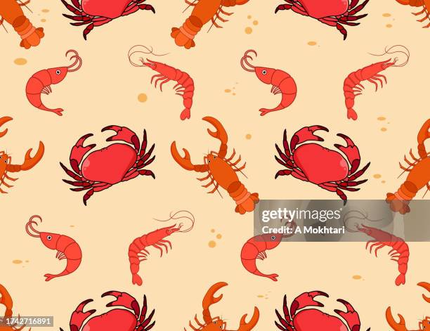 textur der meereswelt, krabben, garnelen... - krabbe stock-grafiken, -clipart, -cartoons und -symbole