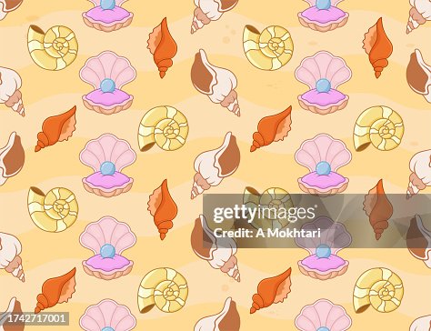 Seashell and pearl repeating pattern texture. Seashell and pearl repeating pattern texture.