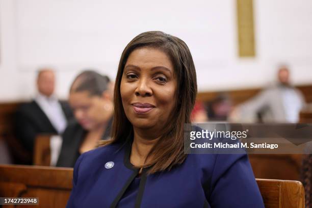 Attorney General Letitia James sits in the courtroom for the civil trial of former President Donald Trump at New York State Supreme Court on October...
