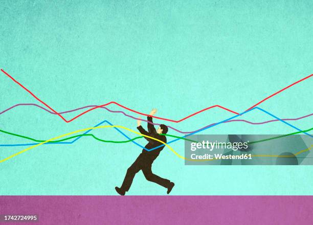 illustration of man struggling in line graph - distraught stock illustrations