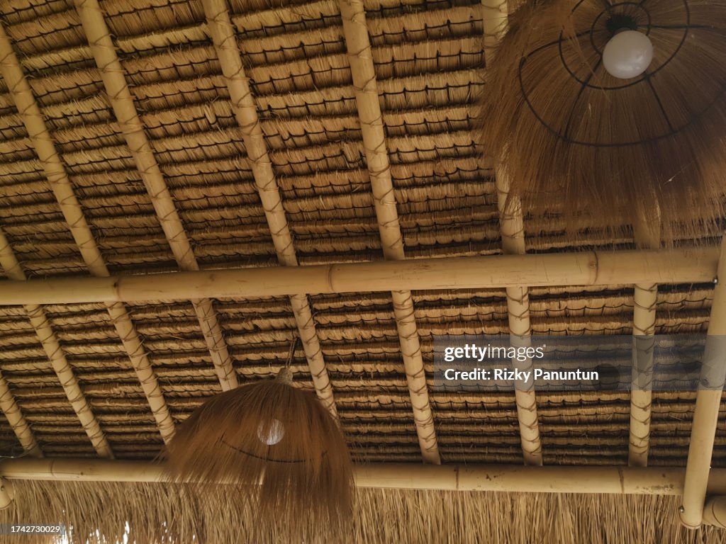 Traditional thatched roof shot from directly below
