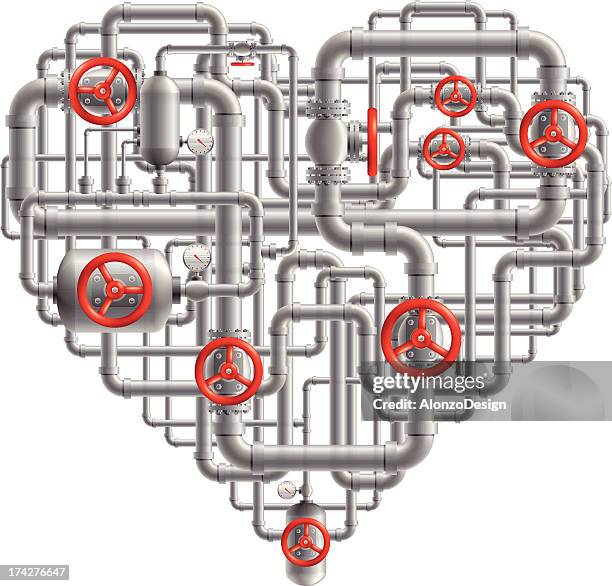 pipes heart - machine valve stock illustrations