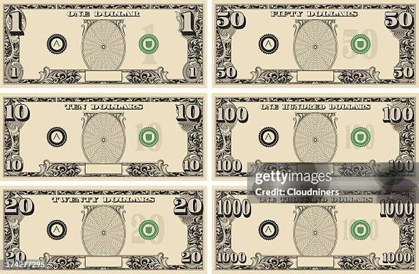 illustrazioni stock, clip art, cartoni animati e icone di tendenza di dollar bill denaro kit - banconota da 1 dollaro statunitense