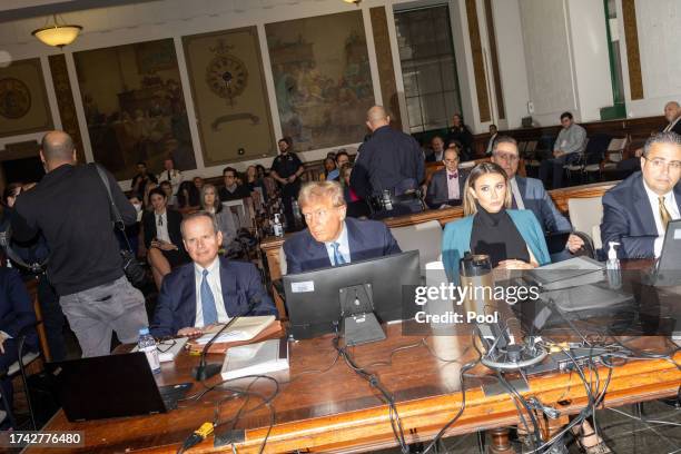 Former President Donald Trump sits in the courtroom during his civil fraud trial at New York State Supreme Court on October 18, 2023 in New York...