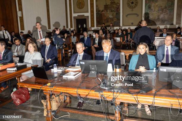 Former President Donald Trump sits in the courtroom during his civil fraud trial at New York State Supreme Court on October 18, 2023 in New York...