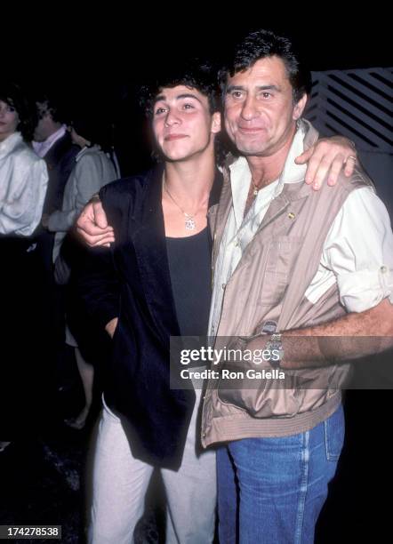 Actor James Farentino and son David on February 23, 1986 dine at Spago in West Hollywood, California.