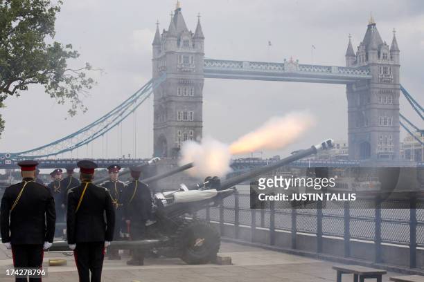 Members of the Honourable Artillery Company , the City of Londons Army Reserve Regiment, fire a 62 gun salute to mark the birth of a new royal baby...