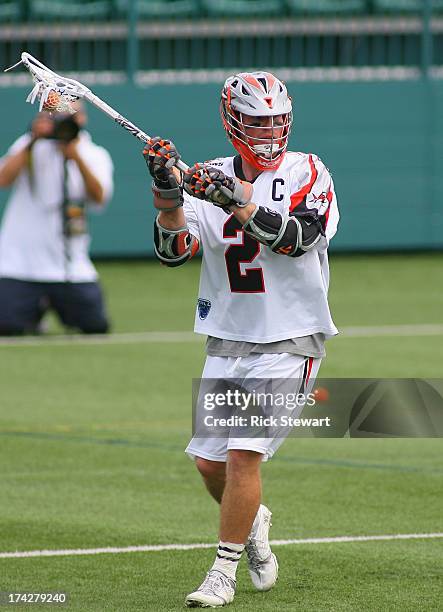 Brendan Mundorf of the Denver Outlaws plays against the Rochester Rattlers at Sahlen's Stadium on July 20, 2013 in Rochester, New York.Denver won...