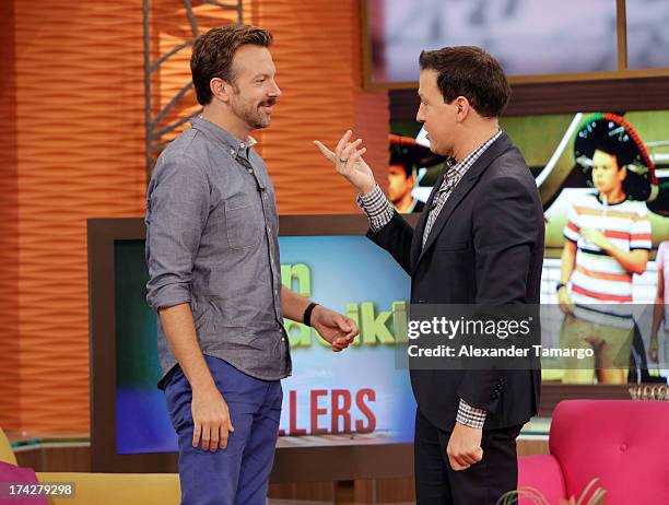 Jason Sudeikis and Raul Gonzalez visit Univisions Despierta America at Univision Headquarters on July 23, 2013 in Miami, Florida.