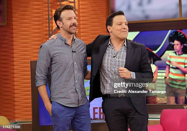 Jason Sudeikis and Raul Gonzalez visit Univisions Despierta America at Univision Headquarters on July 23, 2013 in Miami, Florida.