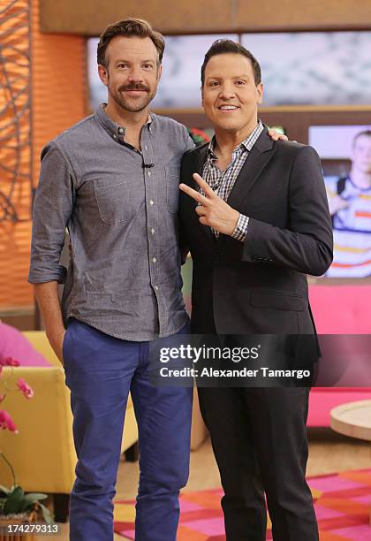 Jason Sudeikis and Raul Gonzalez visit Univisions Despierta America at Univision Headquarters on July 23, 2013 in Miami, Florida.