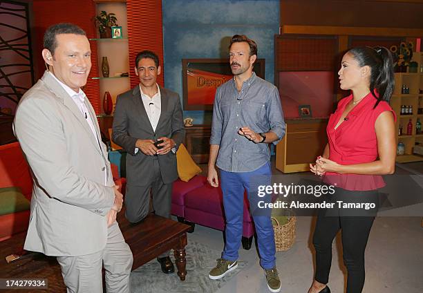 Alan Tacher, Johnny Lozada, Jason Sudeikis and Karla Martinez visits Univisions Despierta America at Univision Headquarters on July 23, 2013 in...